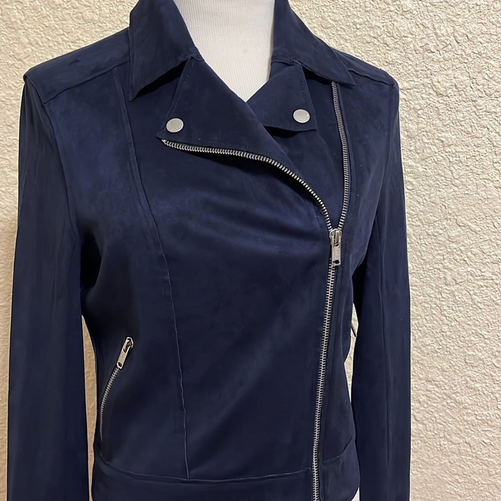 Level 99 Tabitha Vegan Suede Moto Jacket Navy Size Small - Picture 4 of 9